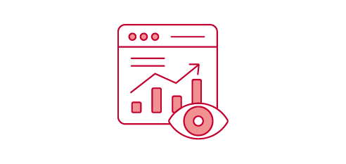 A webpage with a graph showing an upward trend and an eye symbol on the bottom right.